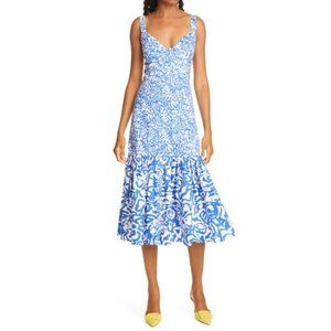 Tanya Taylor Calle Floral Print Button Front Sundress In Maze Blue Size: 12 NWT